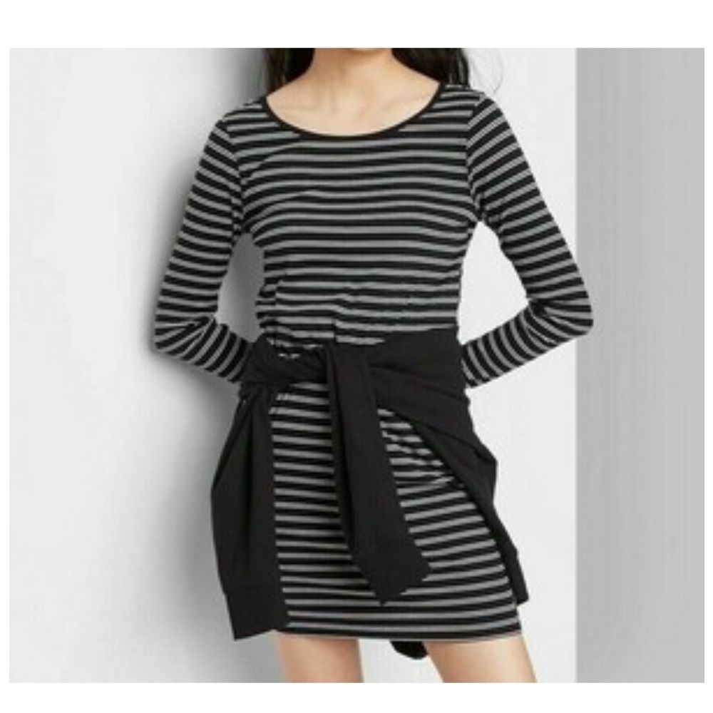 Wild Fable Black and White Striped Long Sleeve Dress